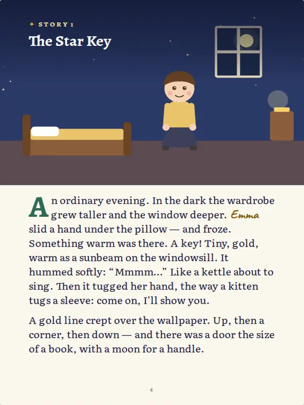 A story page with the hero in the picture